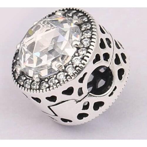 Authentic S925 Bead DIY Jewelry Radiant Hearts Clip Stoppers Charms fit Lady Bracelet Bangle Pave Crystals Clear CZ