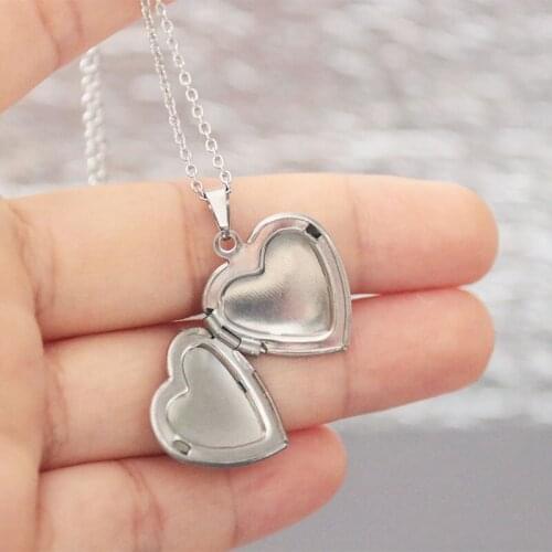 Everfast 1pc Smooth Photo Frame Love Heart Pendant Necklaces Stainless Steel Charms Locket Necklace Women Memory Jewelry