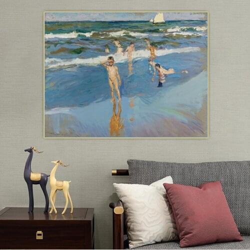 Citon Joaquin Sorolla《Children In The Sea,Valencia Beach》Canvas Art Oil Painting Decorative Picture Wall Decor Home Decoration