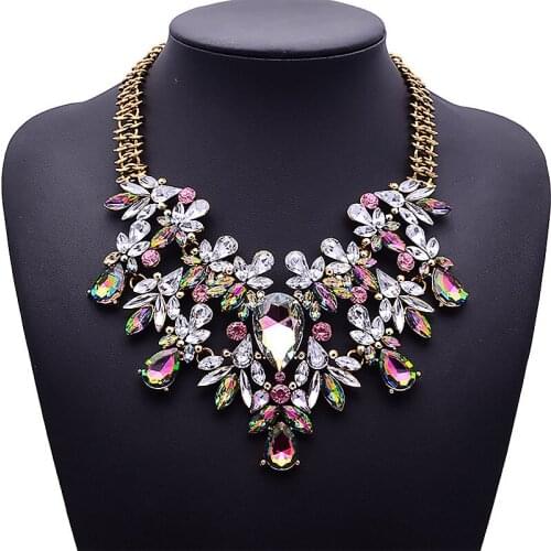 Europe The Big Color Crystal Pendant Jewel Studded Short Necklace Exaggerated Retro Korean Female Jewelry Clavicle Chain LXH