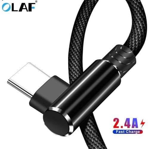 OLAF 1M 2M 90 Degree 2.4A Fast charging Type C Cable For Samsung S8 S9 Plus Note 9 USB C Cord For Huawei p20 lite Pro Honor 8 9