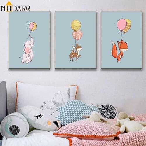 Children Kids Room Decoration Painting, Cartoon Balloon Animals Canvas Print Painting Poster Art Wall Pictures for Home Decor