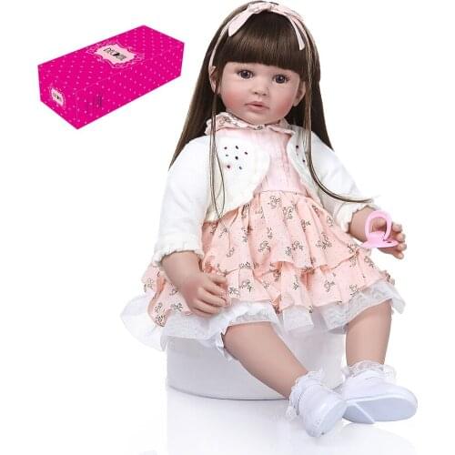 Decdeal 24inch Reborn Baby Doll Silicone Rebirth Dolls Soft Touch Girl Princess Dolls for Toddler Kids Birthday Gift with Skirt