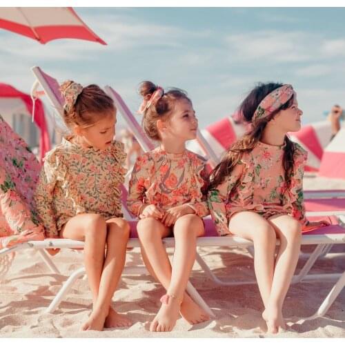 New Baby Girl Swimsuit One-piece Bikini For Kids Girls Long Sleeve Sunscreen Swimming Sets Quick Drying