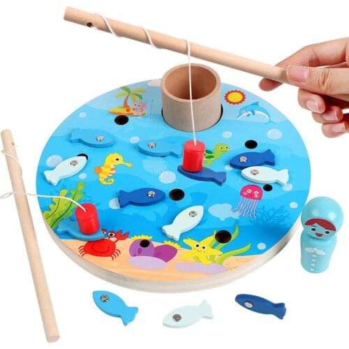 Magnetic Fishing Educational Wooden Toys Pretend Play Children Fishing Game Magnetic Hand Eye Coordination Training Baby Gift