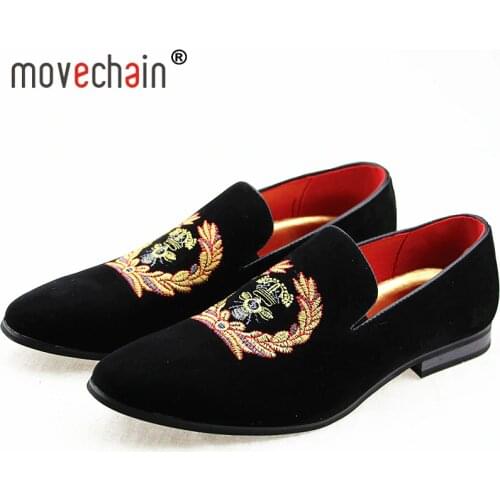 Movechain Mens Suede Leather Loafers Mens Casual Embroidery Moccasins Oxfords Shoes Man Party Driving Flats EUR Sizes 38-45