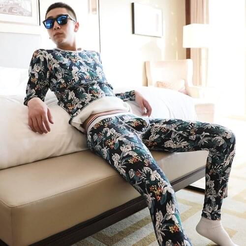 Men Fashion Sexy thick warm Thermal Underwear Mens Long Johns Winter Shirt + Pants Set Warm Thick Plus Velvet O Neck