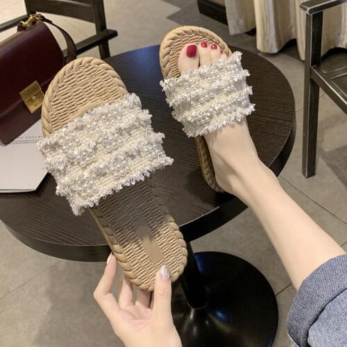 2021 New Summer Slippers Womens Outer Wear Girls Heart Beaded Ins Trendy Korean Fashion All-Matching Internet Hot Slippers