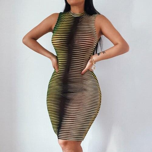 Women Sexy Sleeveless Dress with Chic Horizontal Stripe Pattern Sundress Sexy Style Skinny Fit Summer Clothing