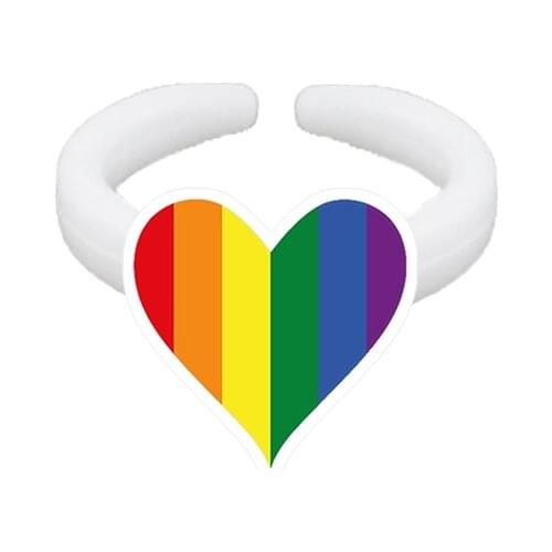 Rainbow Colorful LGBT Resin Finger Rings NEW Design Heart Shaped Acrylic Ring Fashion Jewelry For Girls