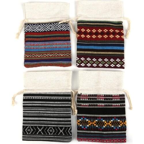 Size 11x16cm Classic Retro Style Wind Cotton Cloth Pocket Orange Square Lattice Four Grid Black And White Stripes Beads Jewelry