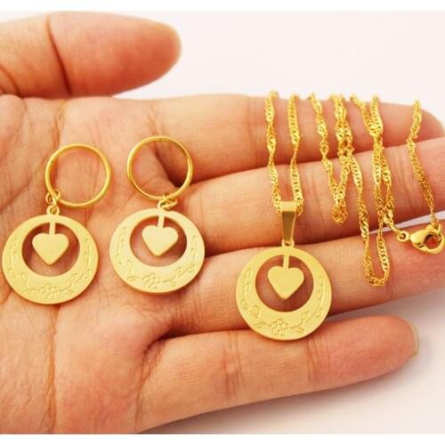 New Zealand Heart Pendant Earrings Necklaces Jewelry set for Women Gold Color Marshall Guam Hawaii Birthday Gifts