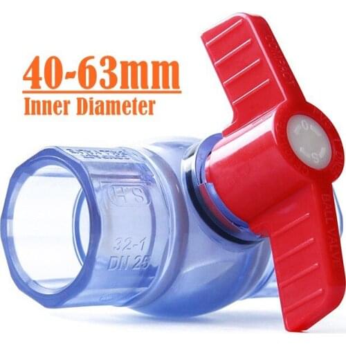 Inner Diameter 40mm to 63mm Ball Valve Clear Pipe Fitting Connector Thicken Wall Transparent Aquarium Valve Fish Tank DIY Tools
