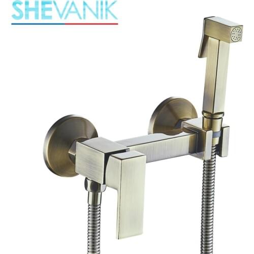 SHEVANIK Hygienic shower bronze shower bidet shower toilet, Muslim shower, antique style, cold and hot water,hand shower on the wall,the composition of brass,chrome-plated,color bronze S137Q