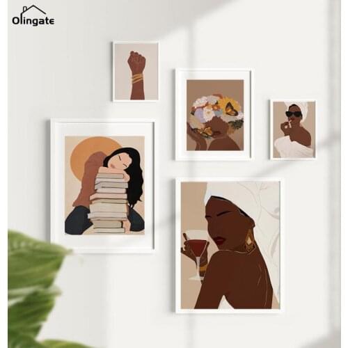 Nordic Poster and Print Africa Boho Queen Black Woman Canvas Painting Wall Art Abstract Print Picture for Living Room Home Decor