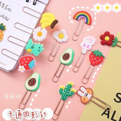 20pcs Cartoon Paper Clips Metal Bookmark School Office Accessories Animal Shape Memo Note Book Decoration Binder Fruit Kid Clip
