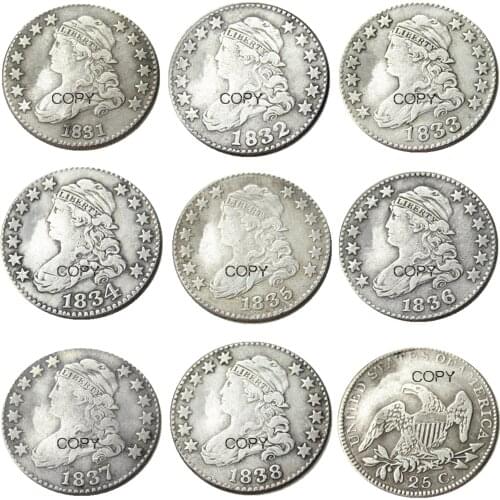 US Capped A set of(1831-1838)8pcs Quater Dollar Silver Plated Copy Coin