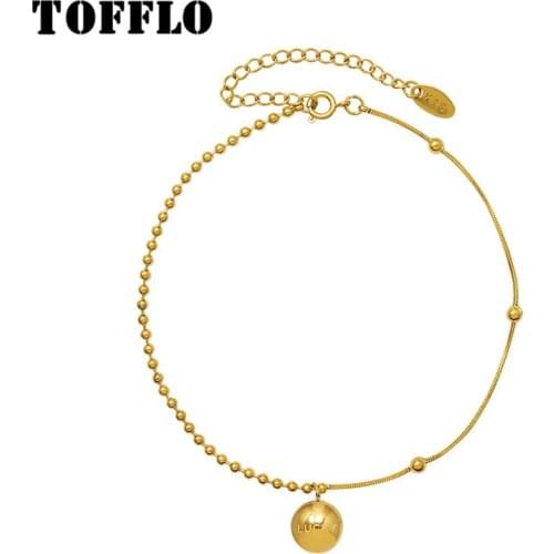 TOFFLO Stainless Steel Jewelry Rice Bead Round Snake Bag Bead Lucky Little Golden Bean Foot Chain Womens Fashion Anklet BSS109