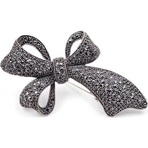 Utei Brooch Awesome Black Color Alloy Elegant Bowtie Brooch Hot Selling Women Wedding Pins Vintage Large Bow Broach
