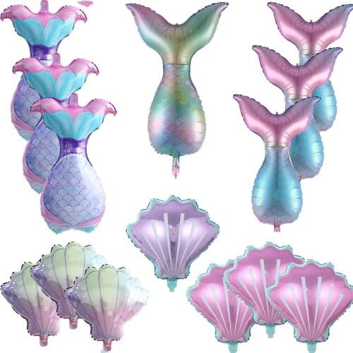 1pc Mermaid Tail Balloons Sea Shells Animals Foil Helium Globos Baby Shower Birthday Party Decorations Ocean Theme Ballons