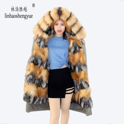 Linhaoshengyue fashion women Overcoming fox fur hood collar fox fur linink warm fox fur coat