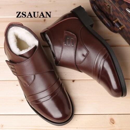 ZSAUAN Winter Warm Short Men Boots Plush Lining Formal Men Boots Business Basic Shoes Daily