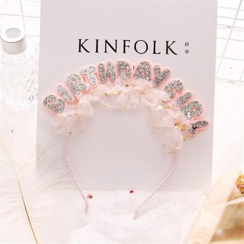10pcs/lot Super Adorable Girls Hairband Headwear Fashion Glitter Princess Happy Birthday Hairband Kids Tiara Hair Accessories