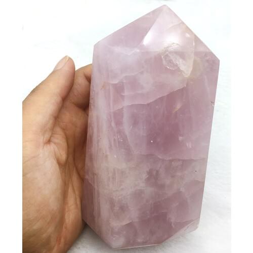 150mm Natural Rock Rose Quartz Crystal Wand Point HexagonTower Healing Stone Mineral Collection Crafts Home Decoration 1000g
