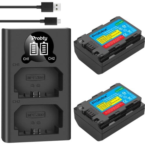 2Pcs 2600mAh NP FZ100 NP-FZ100 NPFZ100 Battery + LED USB Charger for Sony NP-FZ100, BC-QZ1, Sony a9, a7R III, a7 III, ILCE