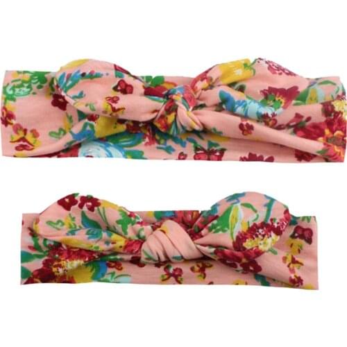 2Pcs/Set Mom & Baby Mother Baby Headbands Turban Mom Daughter Rabbit Ears Hairband Floral Print Parent-Child Hair Accessories