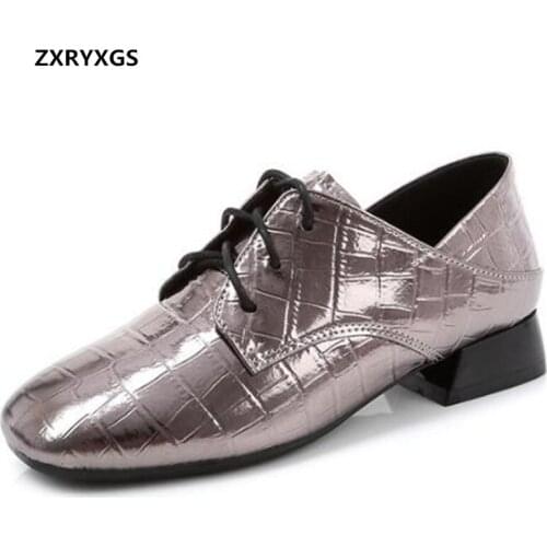 2021 New Spring Autumn Top Cowhide Patent Leather Shoes Woman Low Heel Shoe Plus Size Square Toe Deep Mouth Fashion Casual Shoes