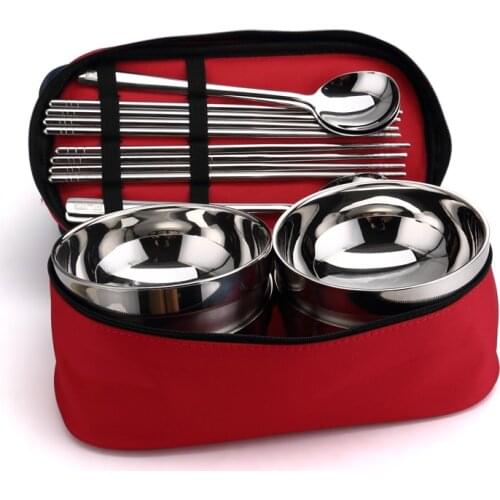 304 Stainless Steel Double Anti-fall Heat Insulation Childrens Household Tableware Spoon Tableware Portable Set