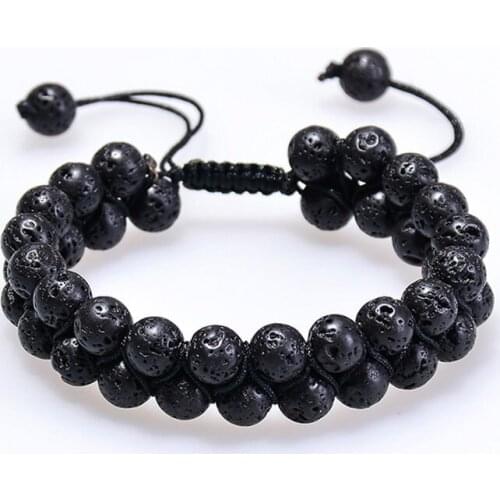 8MM Natural Stone Onyx Lava Colorful Chakra Double Row Energy Adjustable Weave Nylon Rope Bracelet Handmade For Unisex Woman Man