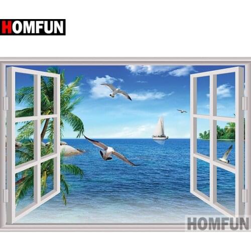 HOMFUN Full Square/Round Drill 5D DIY Diamond Painting "Window sea scenery" Embroidery Cross Stitch 3D Home Decor Gift A12105