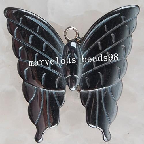 Free shipping Fashion Jewelry 32x32x4mm Black Non-Magnetic Hematite Butterfly Pendant Bead MC1959
