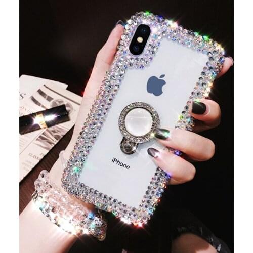Bling Diamond Ring Holder Crystal Edge Case Cover For iPhone XS Max XR X 8 7 6S Plus 5 Samsung Galaxy Note 9 8 5 4 S9/8/7/6 Edge