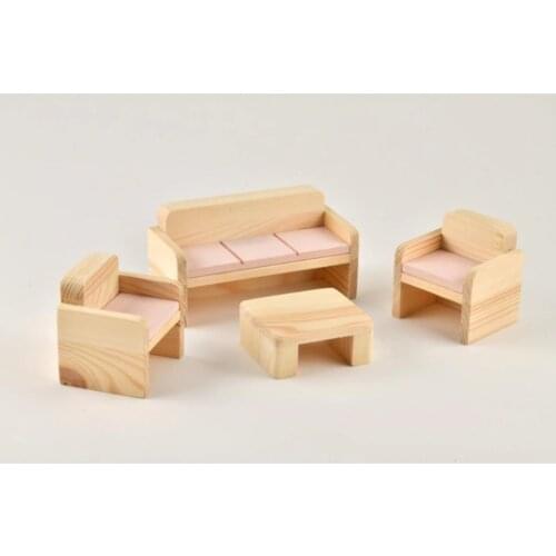 Mini Wooden Livingroom Set Barbie Doll House Miniature Accessories Barbie Game House Furnitures Sofa Coffee Table 3D Wooden Toys