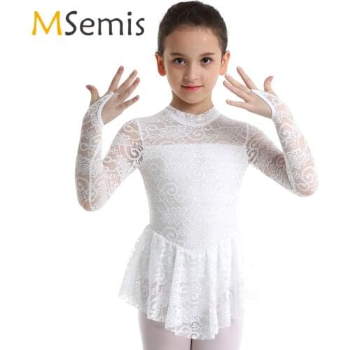 MSemis Kids Girls Figure Ice Skating Dress Floral Lace Ballet Tutu Dress Gymnastics Leotard Ballroom Competition Dance Costume