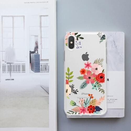 DIFFRBEAUTY Phone Case For iPhone XR 6 6s 7 8 Plus X XS MAX 5 5S SE Cute Flower Transparent Soft Phone Cover For iPhone 8 7 Plus