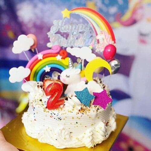 Unicorn Cake Topper Rainbow Cloud Balloon Cupcake Topper Kids Favors Birthday Party Decor Baby Shower Wedding Cake Decorations