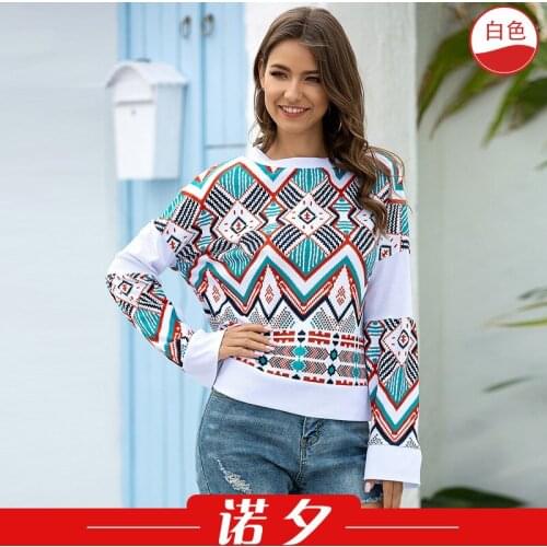 Womens T-shirts fashion tshirts harajuku ropa mujer round Neck Contrasting Color Rhombus Prints Loose T-shirt t shirt LX1622