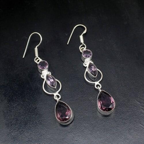 Gemstonefactory Big Promotion Single Unique 925 Silver Purple Amethyst Charms Women Ladies Gifts Dangle Drop Earrings 20211770