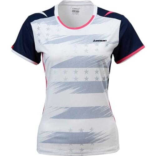 Kawasaki Woman t-shirts Sportswear For Female Table Tennis V-Neck Breathable White Color Badminton Sport T-shirt ST-Q2306
