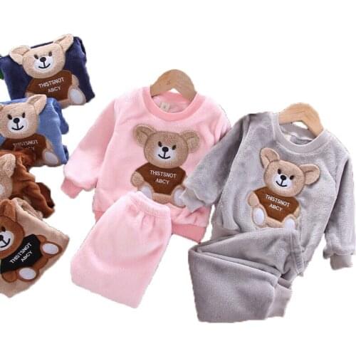 Toddler Clothes Set 2021 Winter Children Pajamas Set Baby Boy Girl Flannel Warm Sleepwear Set 2pcs Suit Outfits Kids Clothing