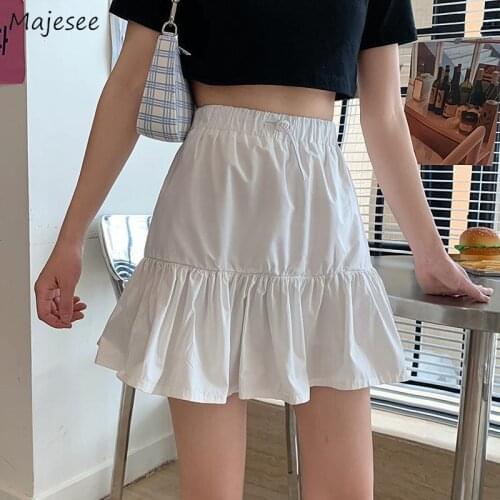 Mini Skirts Women Summer New Elastic A-line High Waist Solid Simple Students Korean Style Chic Girls Sweet All-match Ins Female