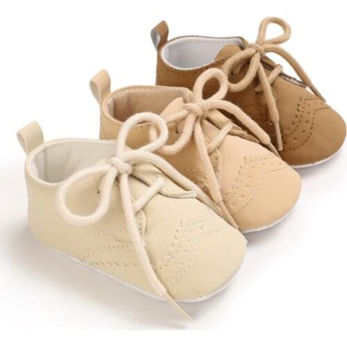 Fashion Baby Boy Solid Lace-Up Soft Shoes PU Leather Non-slip First Walking Shoes 0-18M