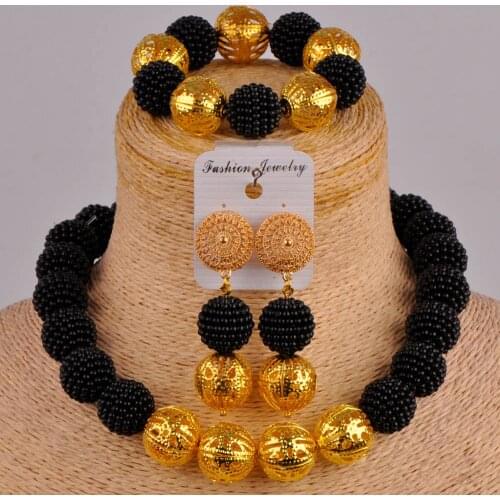 Fashion Nigeria Wedding Black Imitation Pearl Necklace African Jewelry Birthday Party Costume Accessories Jewelry Set AZ-35