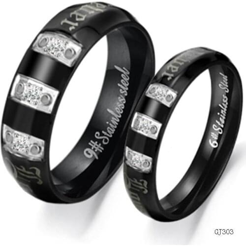 Fashion Jewelry Wholesale Stainless Steel Rings Black Crystal drill Simple Couple Rings Wedding Rings Engagement Rings GJ303