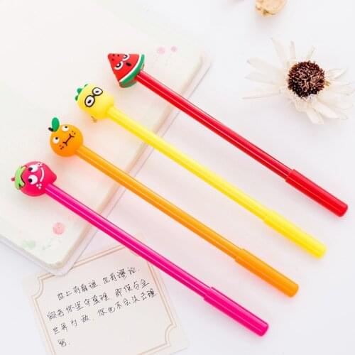 24 PCs Korean Stationery Office Study Black Signature Pen Student Stationery Creative Cartoon Fruit Neutral Pen