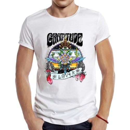 2021 Mens New Fashion Gratitude hippy Design Short Sleeve T-Shirt Cool Printed Tops Hipster Tee Shirts